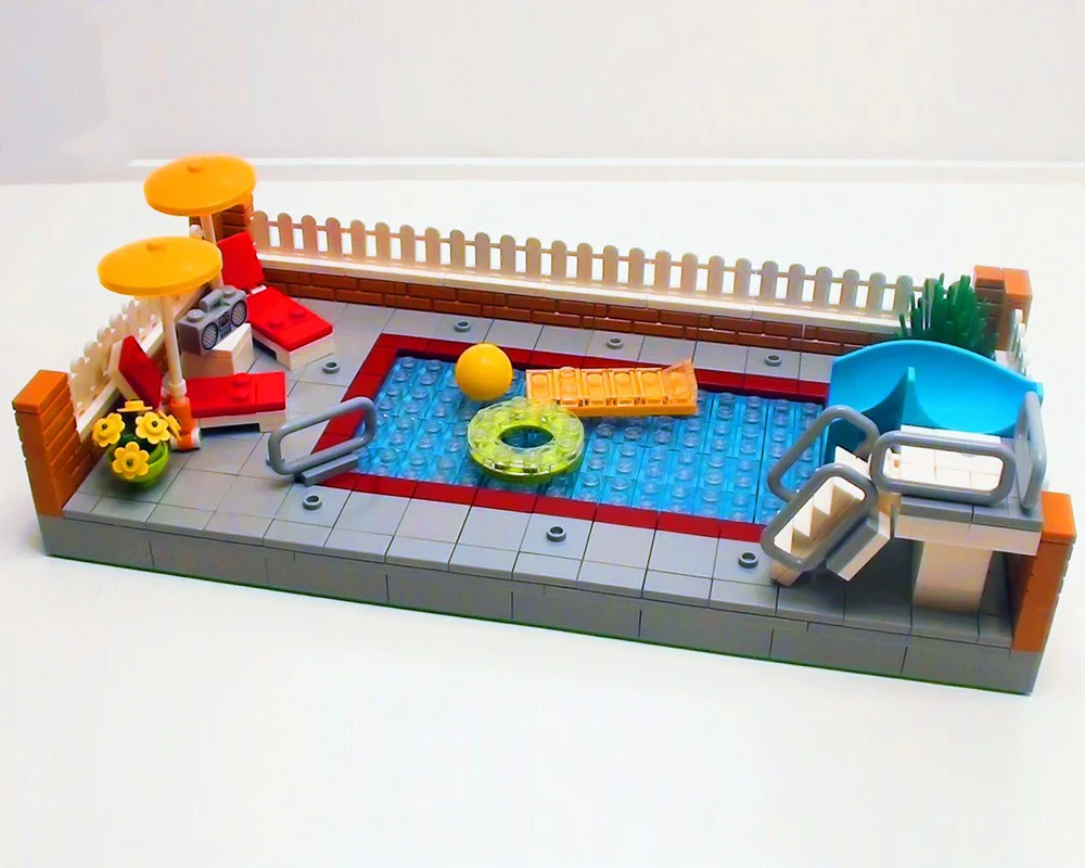 385Pcs MOC 뒷마당 수영장 워터 슬라이드 플레이 세트 모델 빌딩 블록 DIY 조립 벽돌 장난감 어린이를위한 크리스마스 생일 선물