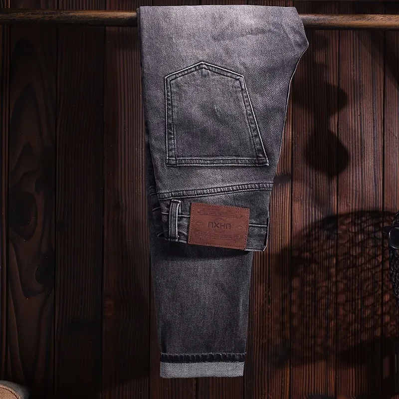 Fashion Vintage Men Jeans High Quality Black Gray Elastic Slim Fit Ripped Jeans Men Trousers Retro Designer Denim Pants Hombre