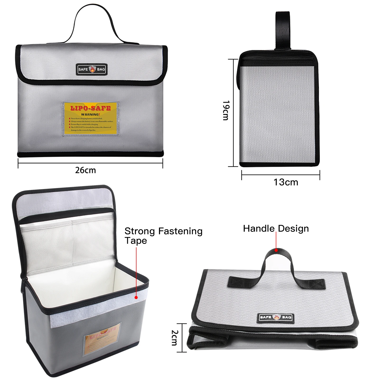 Fireproof Explosionproof Lipo Battery Guard Safe Bag Large Storage Space for Battery Storage Charging with Double Metal Zipper