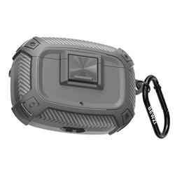 Carbon Fiber Pushbutton Protective Earbud Case Cover (Gray)