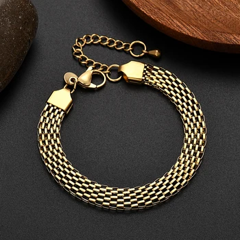 Pulseras de cadena de malla para hombres y mujeres, oro de 18K 2