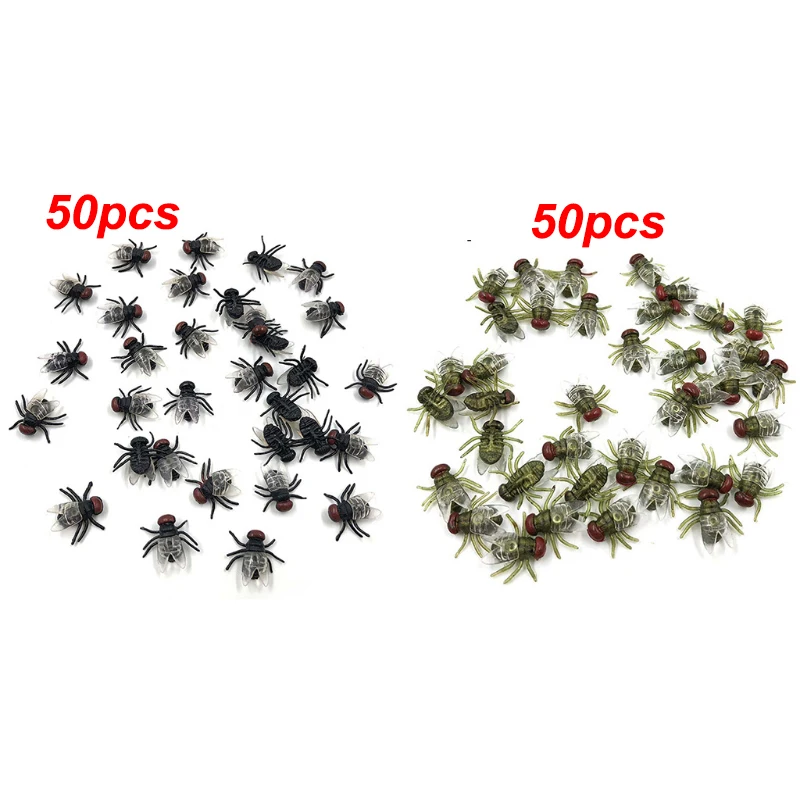 50Pcs Funny Animal Models Fake Flies Plastic Simulated Insect Fly Bugs Scary Disgusting Joke Toys Prank Halloween Party Favors Prank Toys Joke Toys