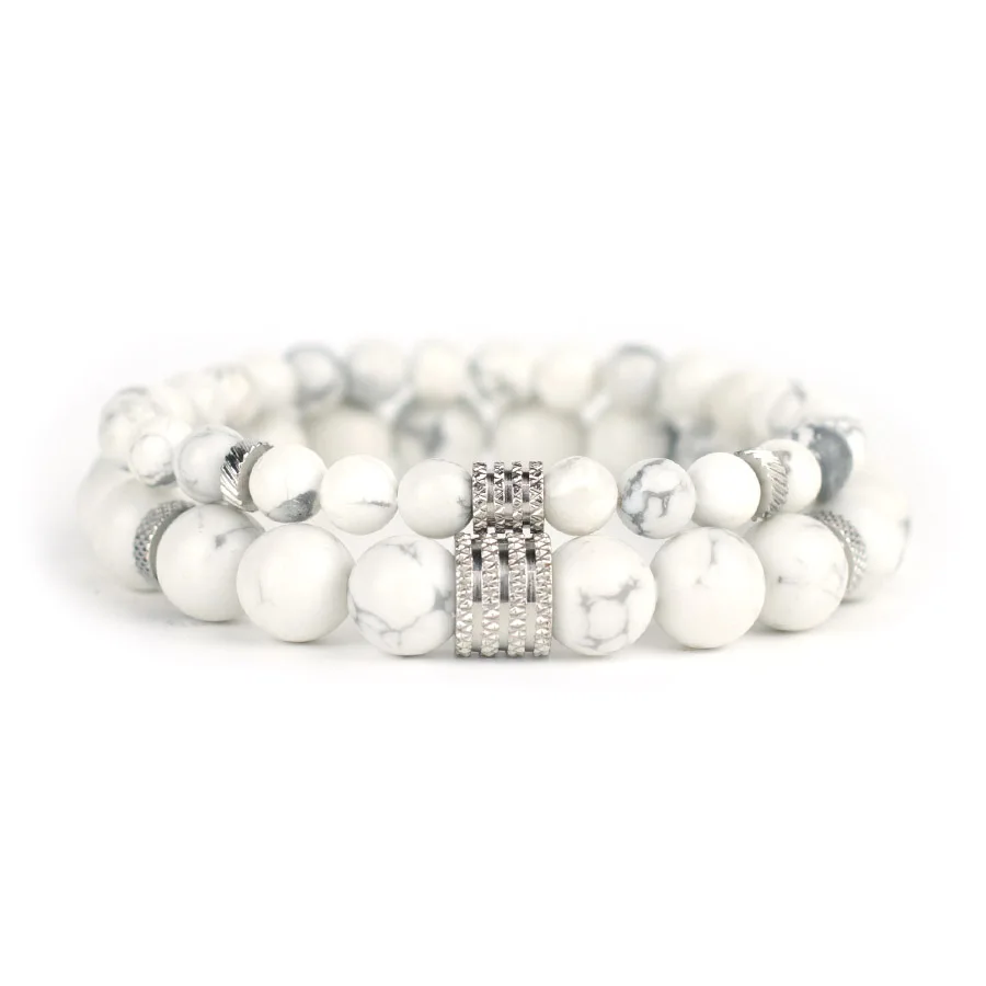 Men Tiger Eyes Howlite Obsidian Stainless Steel Bracelet Set