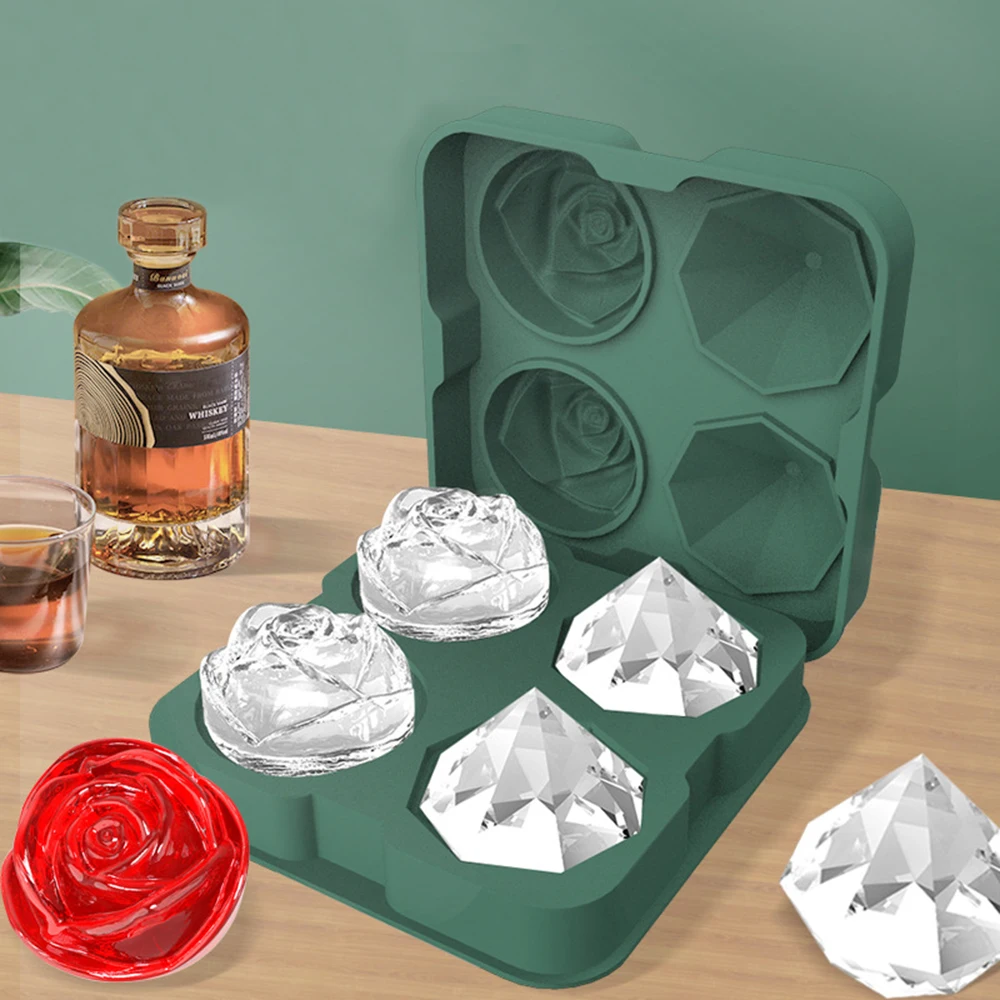 Ice Cube Trays Reusable 3D Rose Ice Molds Easy-Release Silicone