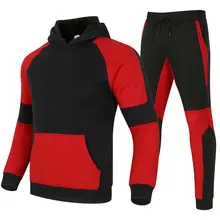 

Men's Sports and Leisure Suit Color Matching Sportswear Autumn and Winter2Set of Fleece Sweater+Sweatpants Foreign Trade Men's S
