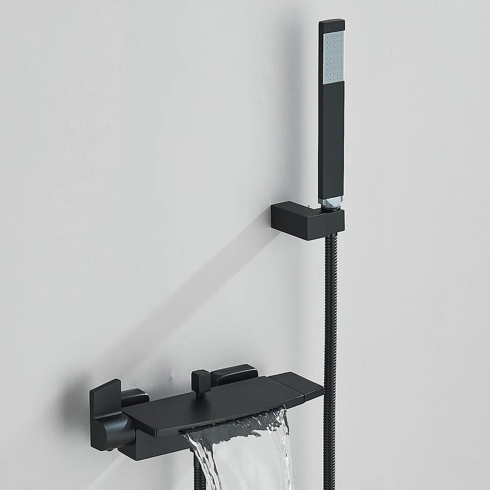 Black Waterfall Bathtub Shower Faucets Wall Mount Shower Mixer Tap Faucets Hot Cold Bath Shower Tap BaRobinet Baignoire 3