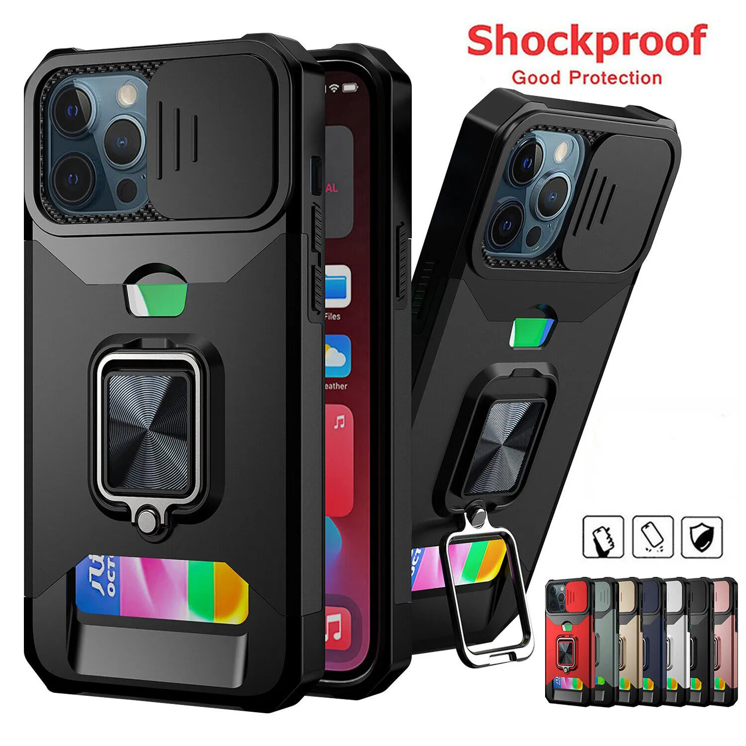 Enhanced Protective Kickstand Armor Case with Magnetic Ring Holder