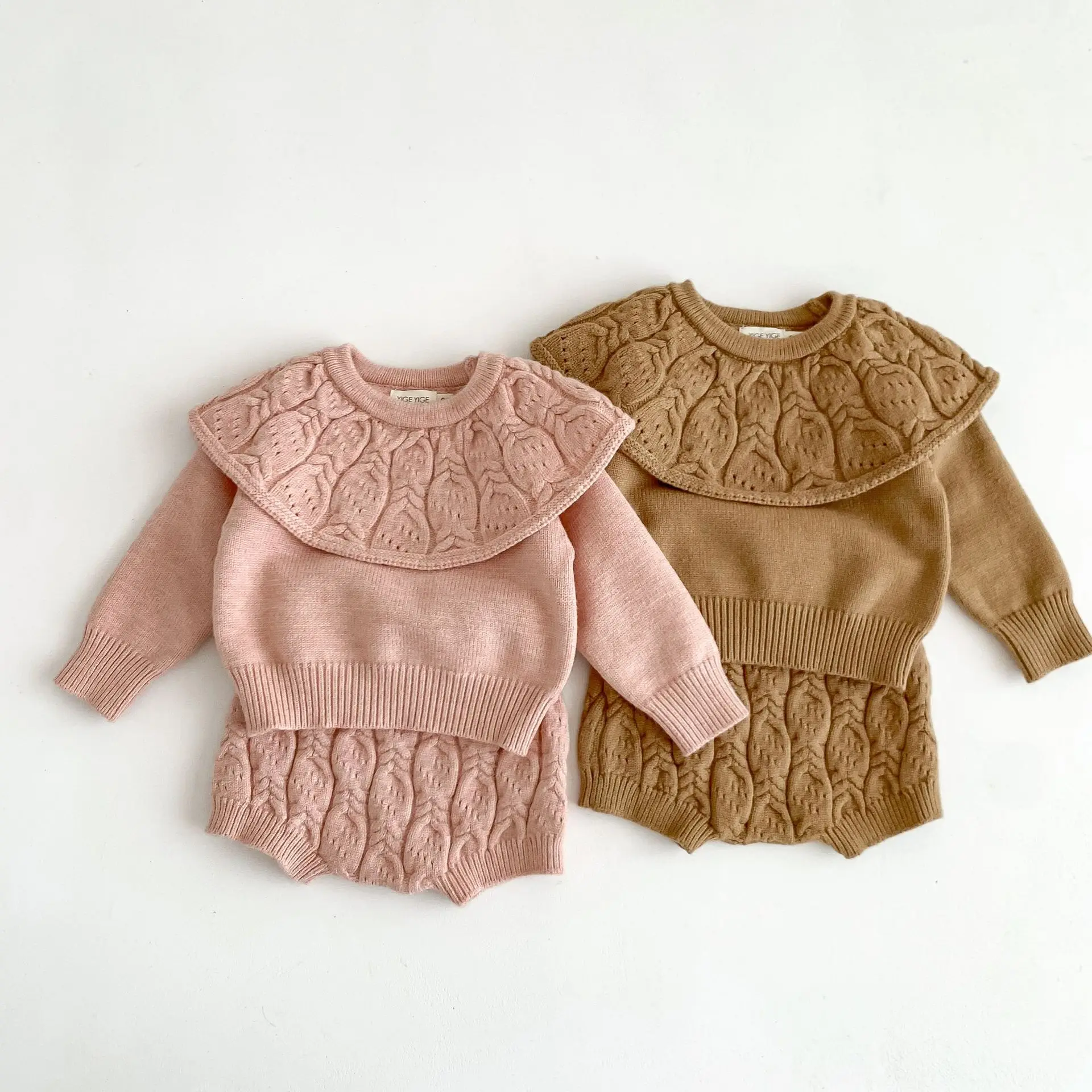 

Autumn Winter Baby Clothing Sets Toddler Sweater Suit Kids Hollow Out Twist Pullover Sweater+Shorts 2Pcs Infant Girls Outfits