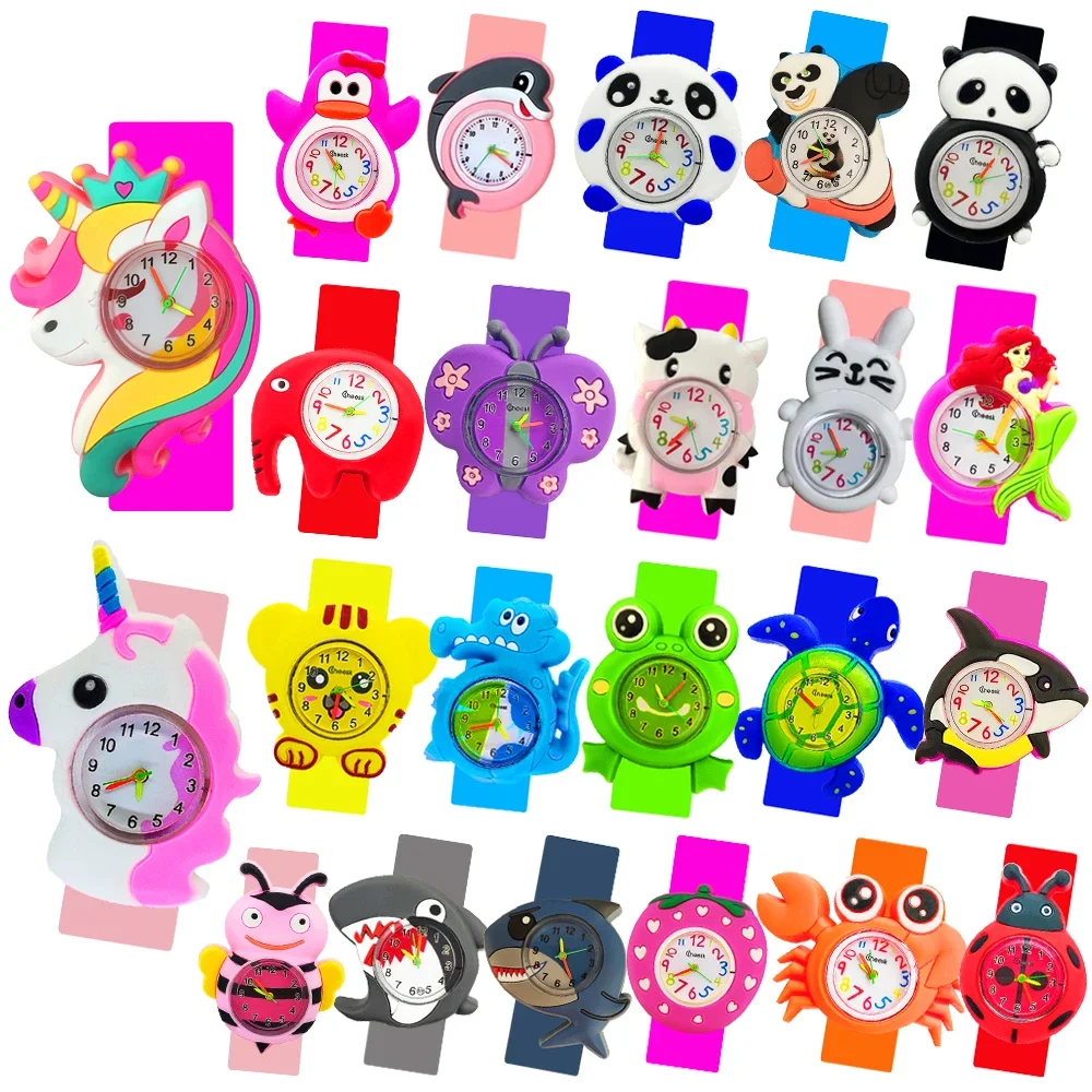 Lovely Baby Cartoon 3D Animals Watch Boys Girls Kids Birthday Party Gift Study Time Toy Child Slap Watches Free Battery Clock