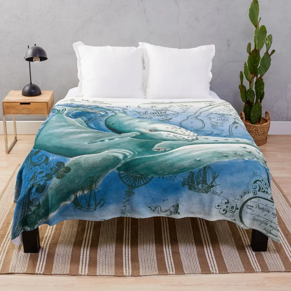 

Humpback Whales Family Vintage Map Watercolor Throw Blanket cosplay anime Personalized Gift Decorative Sofa Blanket
