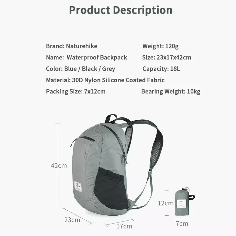 Naturehike 18-22L Camping Folding Backpack Casual Travel Cycling Mountaineering Bag Outdoor Ultralight Waterproof Nylon Backpack