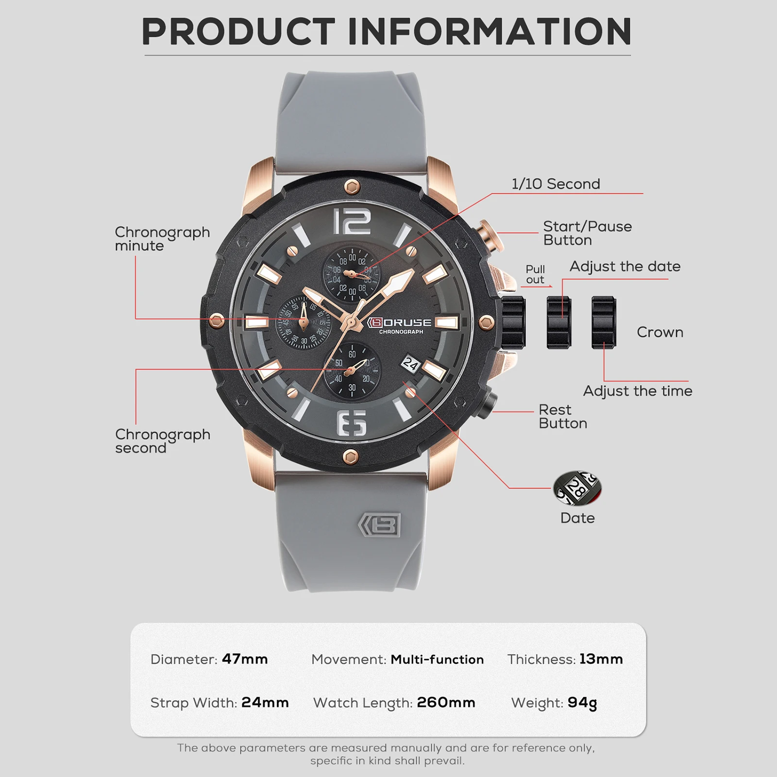 BORUSE Luxury Military Sport Watch For Man Men Quartz Watches Waterproof Luminous Date Wristwatch Male Chronograph Clock