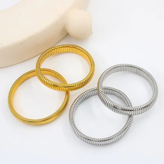 Women Girls Simple Design Elastic Bracelet Fashion Stainless Steel Punk Style Spiral Bracelet Hip Hop Waterproof Vintage Bangle 3