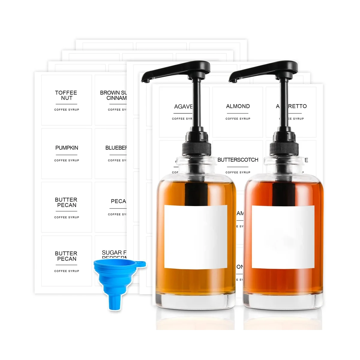 

Coffee Syrup Dispenser Cup with Labels Glass Syrup Pump Dispenser Bottle, for Coffee Bar Accessories, 500 ML, 2PCS