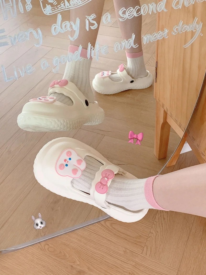 Women Sandals Mary Jane Thick Sole Rabbit Sandals Summer EVA Thick Soles Soft Beach Slipper Women Water Shoes