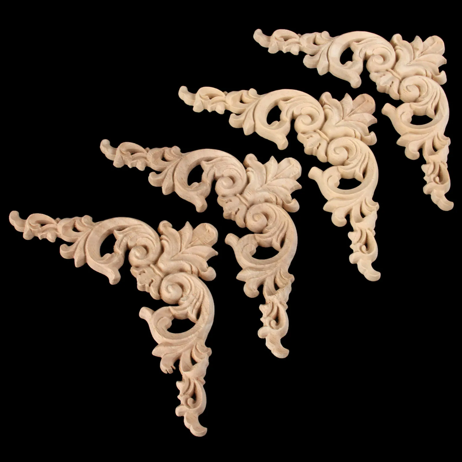 4pcs/set Wooden Decal Corner Hollow Branch Crown Oak Flower Board 8cm/3.15" European Style Decor Wall Door Cabinet Furniture 6