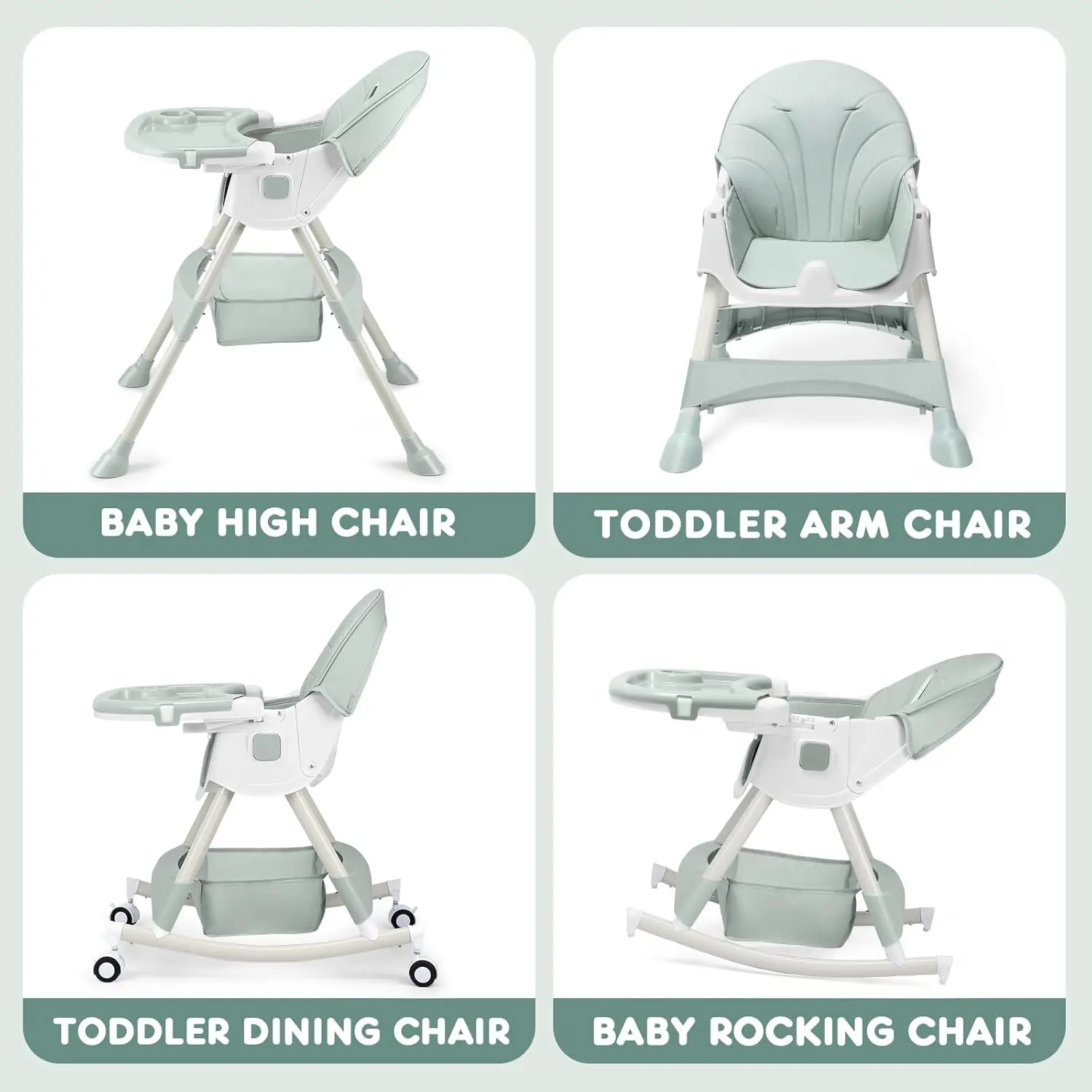 Convertible 4-in-1 High Chair Toddlers with Removable Tray, Wheels & Safety Belt 27 S99a8f930ee634ffa9907d0eef54f68995