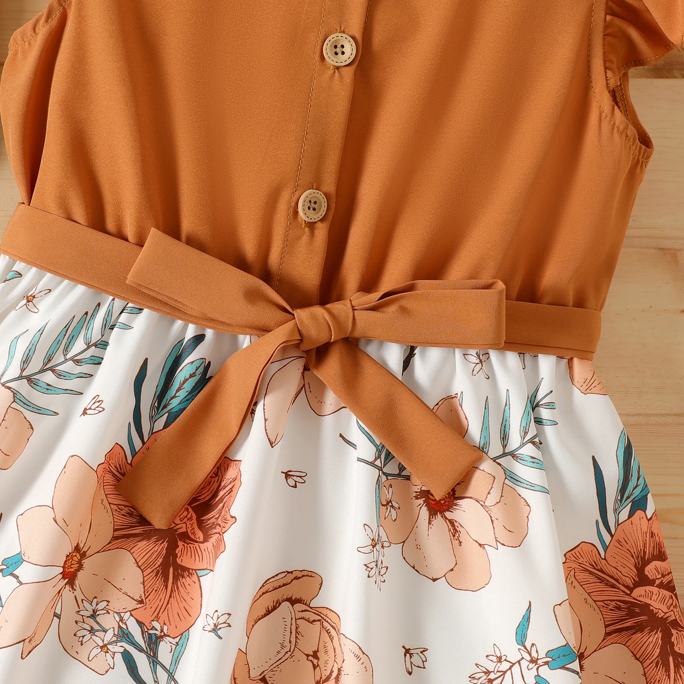 PatPat Girl Kids Dress Elegant Party Ruffled Floral Print Splice Belted Flutter-sleeve Dress girls dress,kids clothes