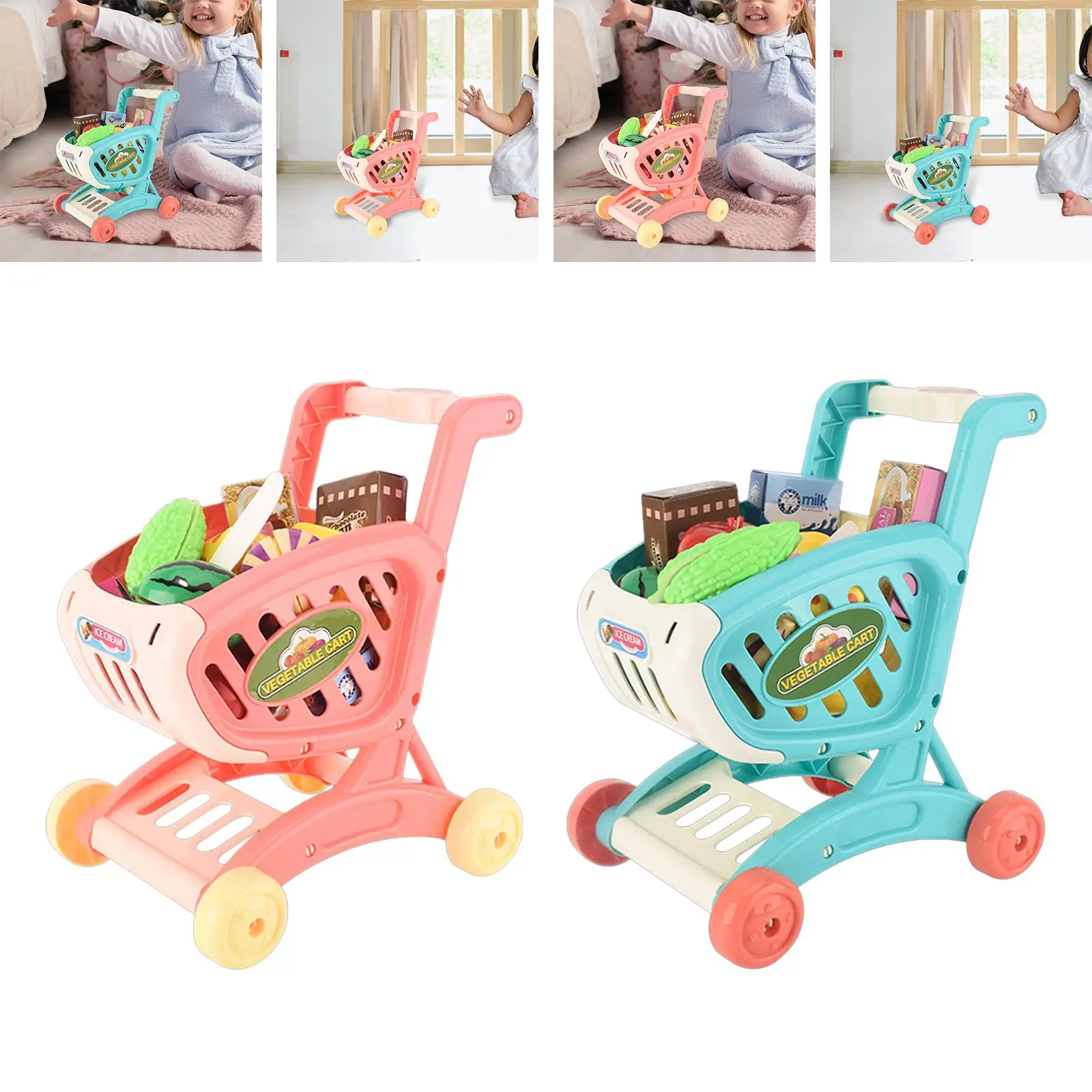 Kids Shopping Cart Toy, Grocery Carts Toy, Storage Toy Shopping Trolley Toy Supermarket Handcart for Preschool Pretend Play images - 6