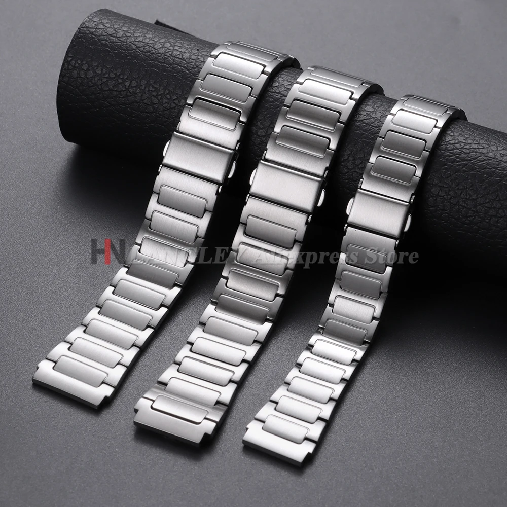 Premium Stainless Steel Smartwatch Strap - Sporty Silver & Black Bracelet with Folding Buckle