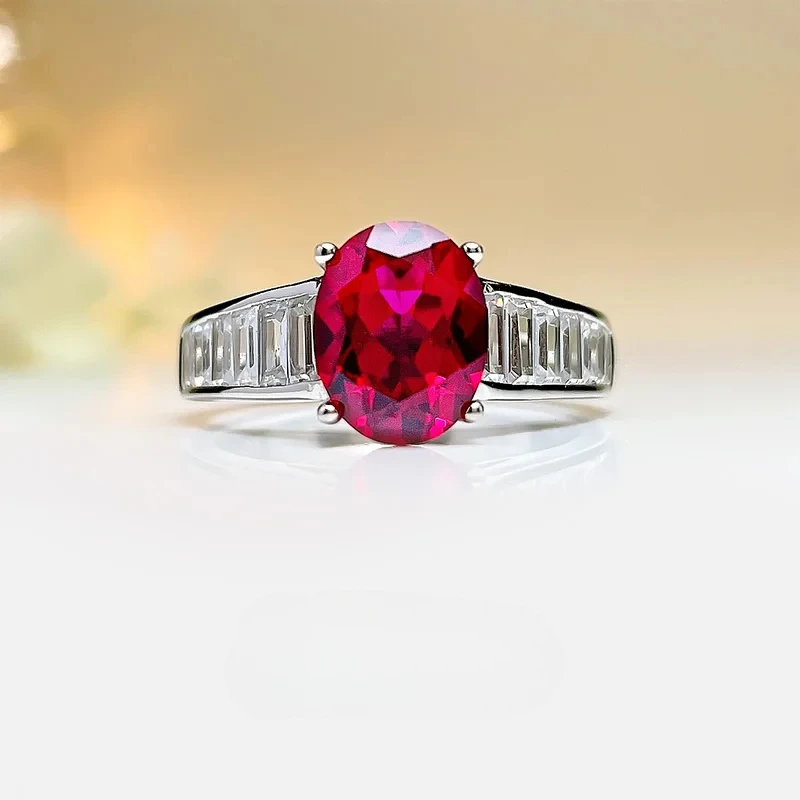 

New Egg Shaped Temperament Ring 925 Silver Red Corundum Fashion and High Grade Engagement Jewelry for Women