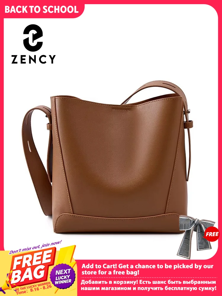 Zency New Split Leather Casual Shopper Shoulder Bag Commuter Large Bucket Handbag Simple High Quality Women Tote Underarm Bag 1