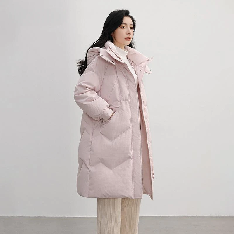 

Зимняя длинная куртка с капюшоном на белом утином пуху, Женское пальто, одежда для снежной погоды, плотное теплое Новое свободное женское пуховое пальто, Chaqueta B10