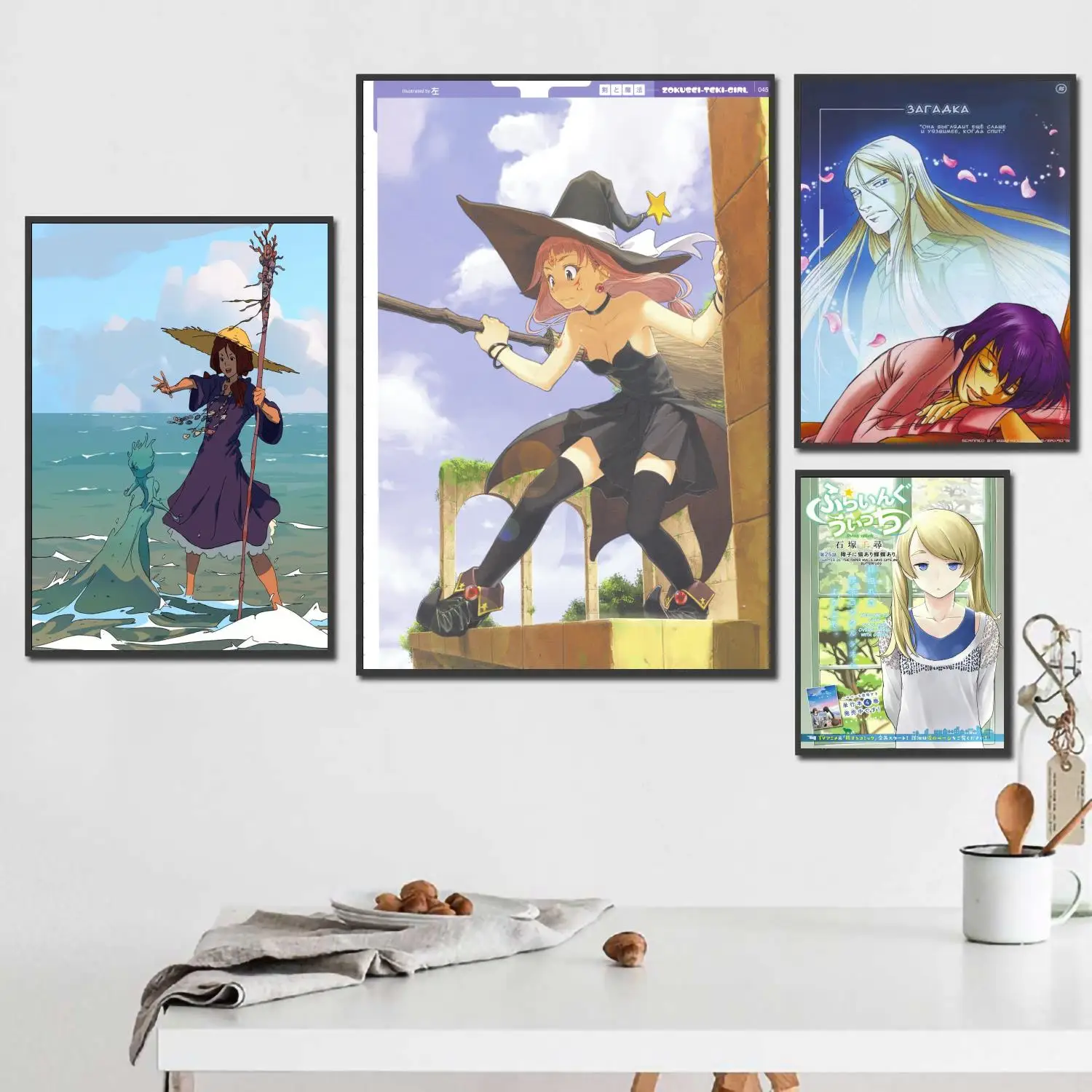 

manga flying witch cartoon 24x36 Decorative Canvas Posters Room Bar Cafe Decor Gift Print Art Wall Paintings