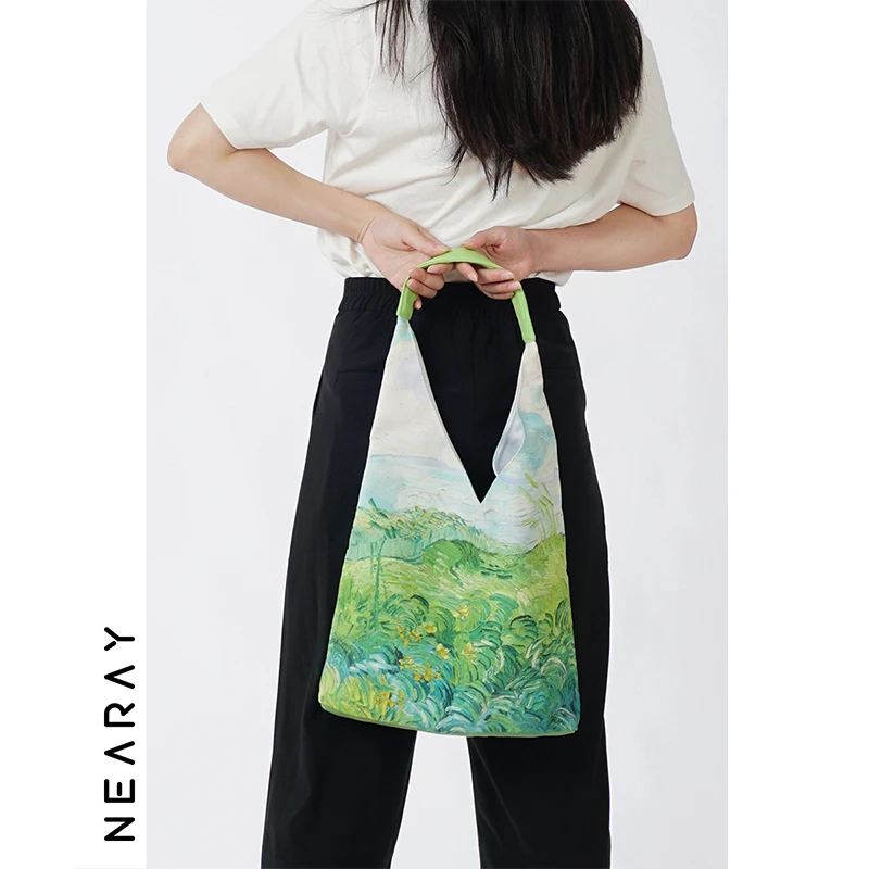 

Canvas Tote Bag Oil Painting Wheat Field Fashion Bucket Handbag for Women Printed Literary Large Capacity Shoulder Shopping Bag