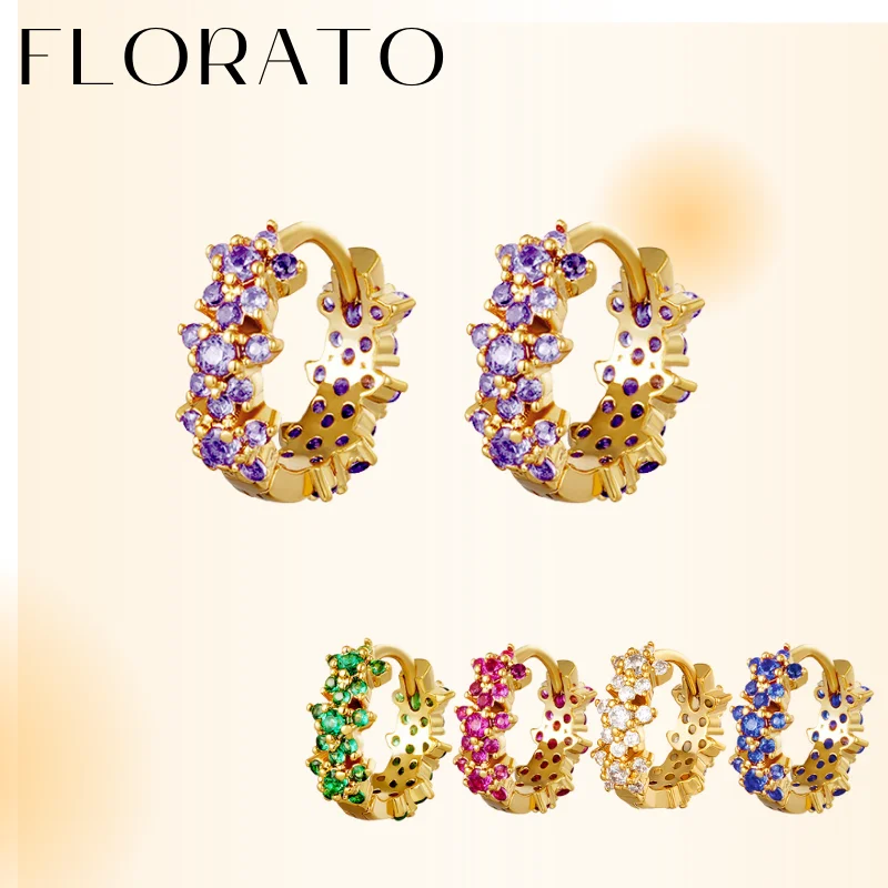 

925 Sterling Silver Ear Needle Crystal Zircon Hoop Earrings Colorful Flower Earrings Luxury Fashion Wedding Jewelry For Women