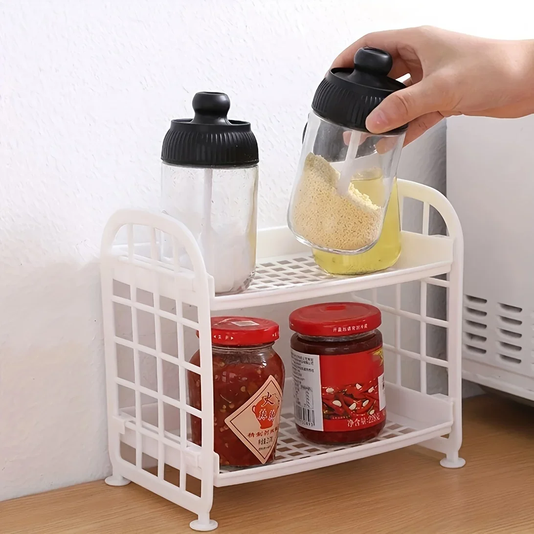 2 Katlı Çok Amaçlı Plastik Raf Makyaj Düzenleyici, Cilt Bakımı, Ofis, Mutfak, Yatak Odası, Banyo için İki Katmanlı Oyuk Depolama Rafı