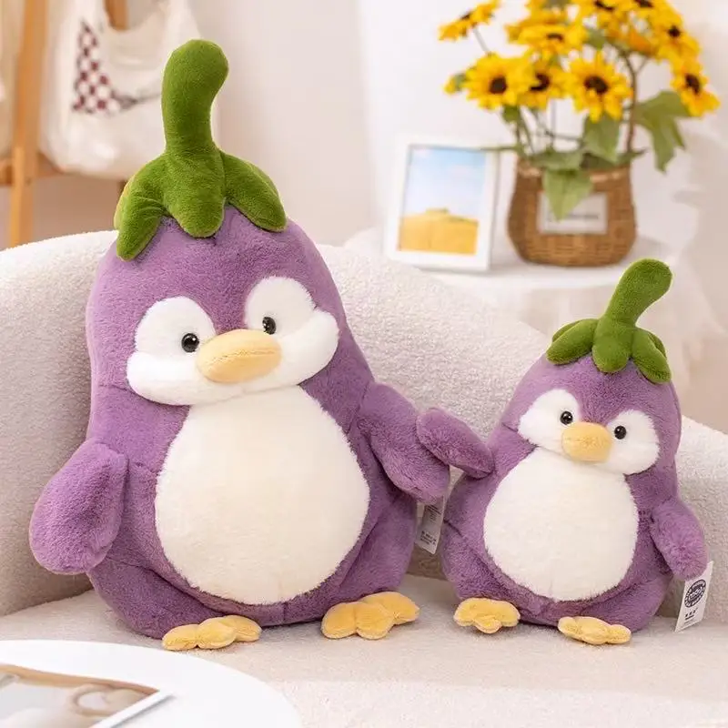 New Cute Cartoon Creative Purple Eggplant Penguin Plush Toys Kawaii Anime Soft Pillow Funny Dolls Ornaments Birthday Gifts