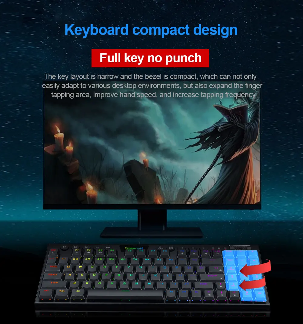 Redragon Yi K625P KB RGB USB Mini Slim Ultra-Thin Designed Wired Mechanical Gaming Keyboard Red Switch 94 Keys