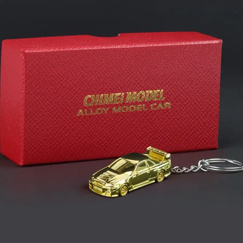 1/64 Nissan GTR-R34 RS7 Electroplating Version Hanging Key Chain Sports Car Key Set Ring Metal Racing V Car Model Children Gift 6