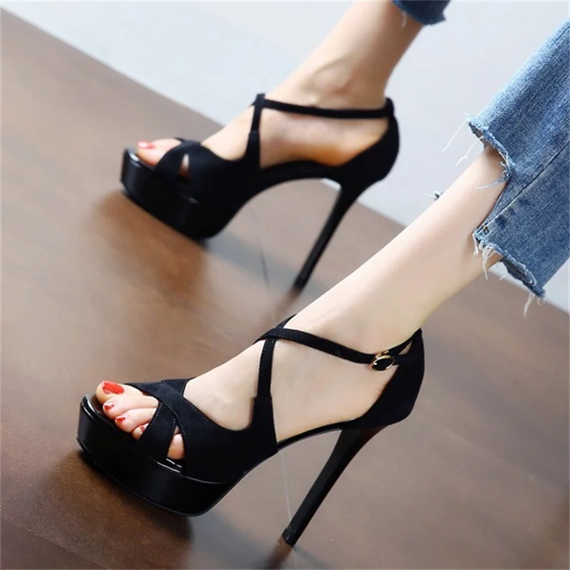 

2024 Women Heels Sandals Summer Fetish 12cm High Heels 4cm Platform Pumps Strappy Heels Lady Stripper Strap Open Toe Boots Shoes