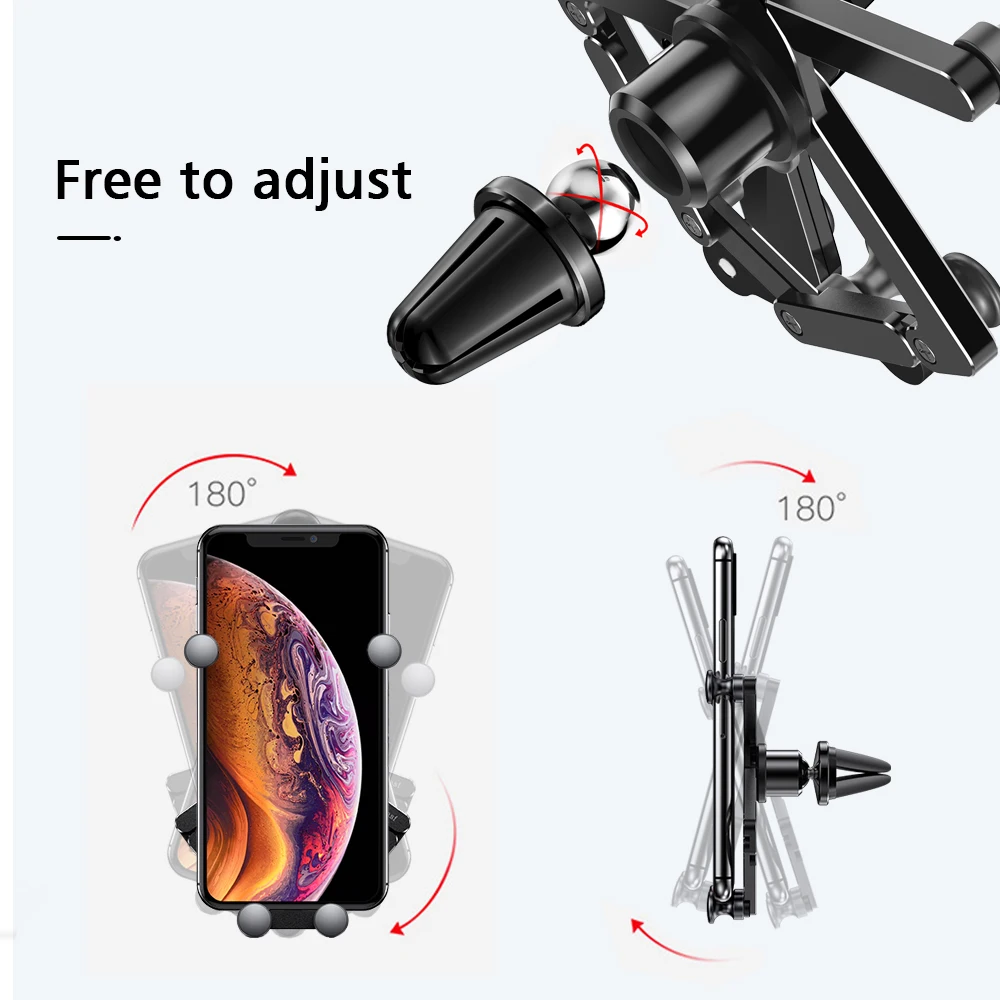 Oatsbasf Gravity Car Phone Holder Metal GPS Support Phone Stand For iPhone 13 12 Pro Max Xiaomi Universal Car Air Vent Clip Hold