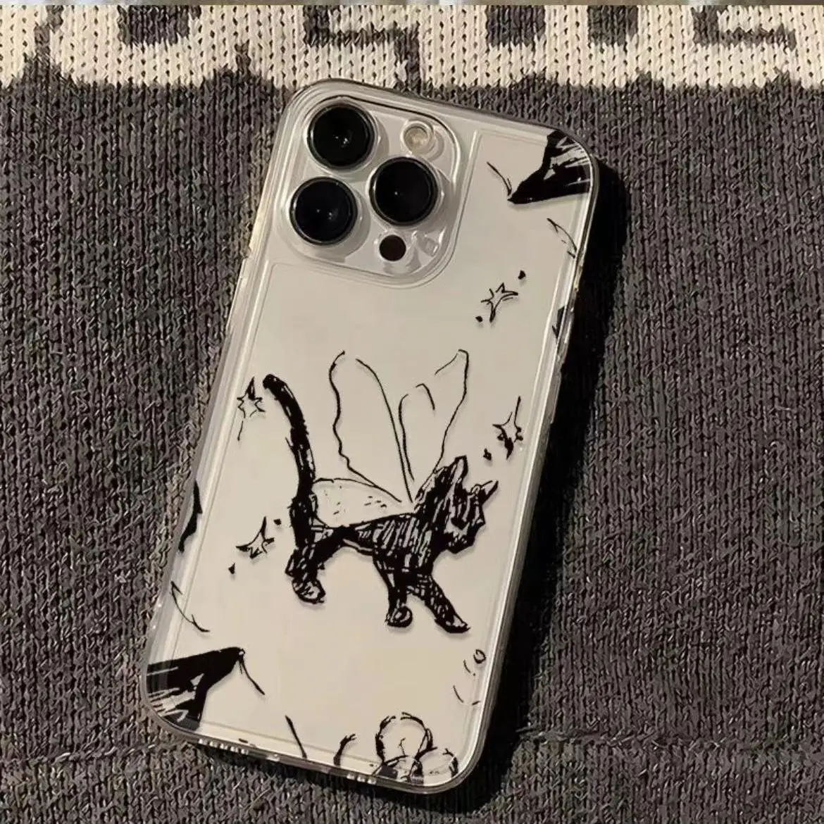 Kreatives Katzen- und Schmetterlingsmuster, durchsichtige Hülle, Anti-Fall-Telefonhüllen für iPhone 16 Max 15 Pro 14Plus 13 12 11 XR X/XS_voghion.com