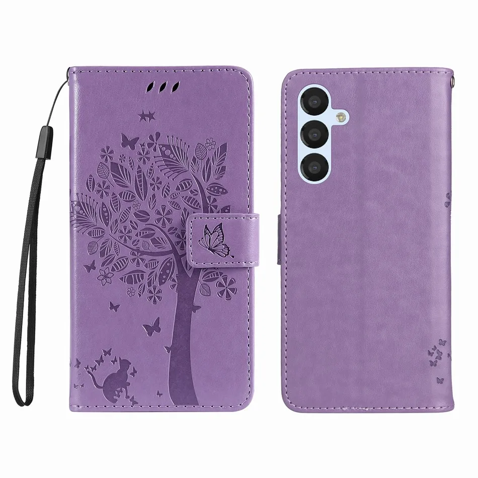 Charming Cat Tree Wallet Case with Card Slots and Protective Cover