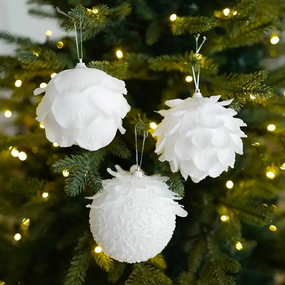 3pcs Vintage Style Christmas Balls Glitter 3 Pieces Set Xmas Tree Pendants Lightweight Christmas Theme New Year Decoration