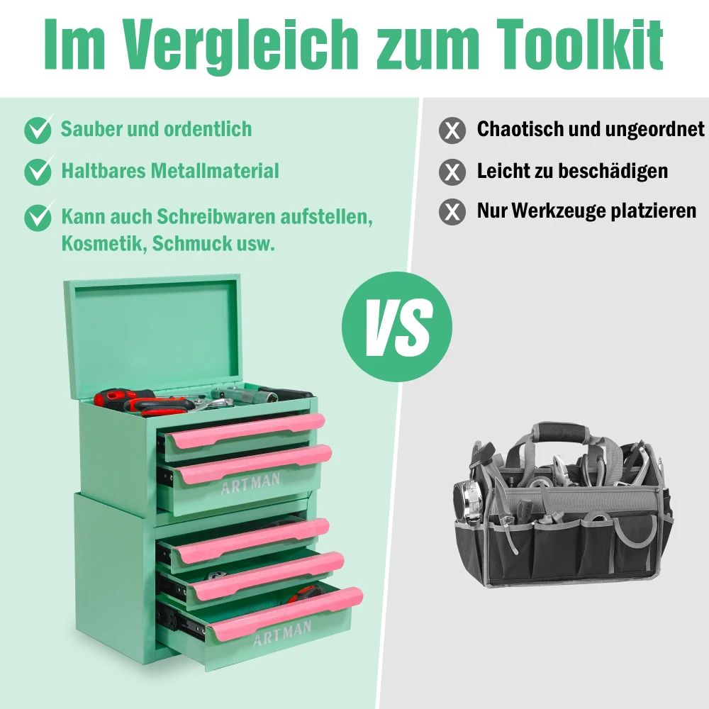 Werkzeugkasten, Werkzeugschrank mit Stilvollen Metallgriffen, Stapelbar, Elegante Kosmetikbox mit Schubladen, Platzsparend, Vielseitiger Aufbewahrungsbehälter – Detail 40