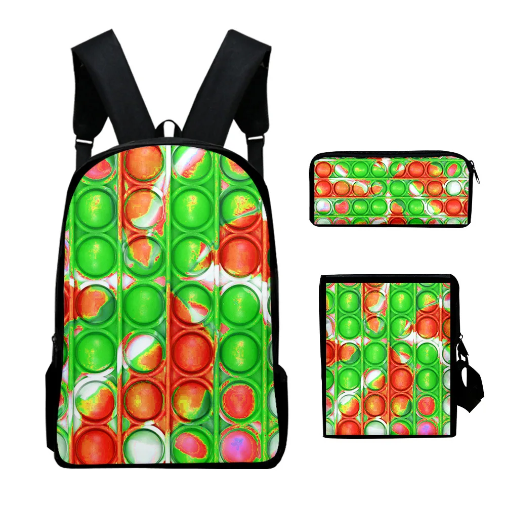 Classic Novelty Rainbow Colorful 3D Print 3pcs/Set pupil School Bags Laptop Daypack Backpack Inclined shoulder bag Pencil Case