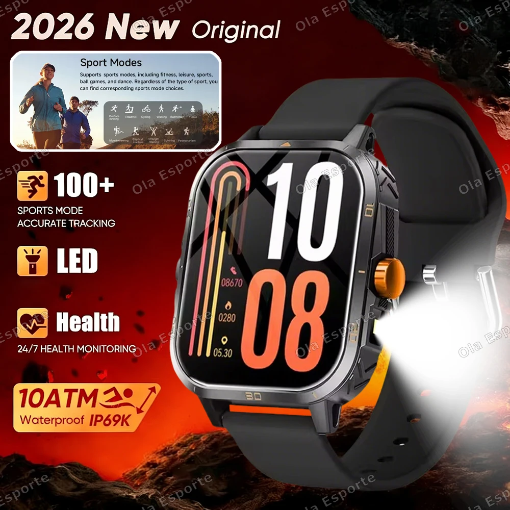 2026 New Military-grade Smart Watch Men GPS Track Flashlight 3ATM Waterproof Watch Bluetooth Call Sports Outdoor Smartwatch HW12 1