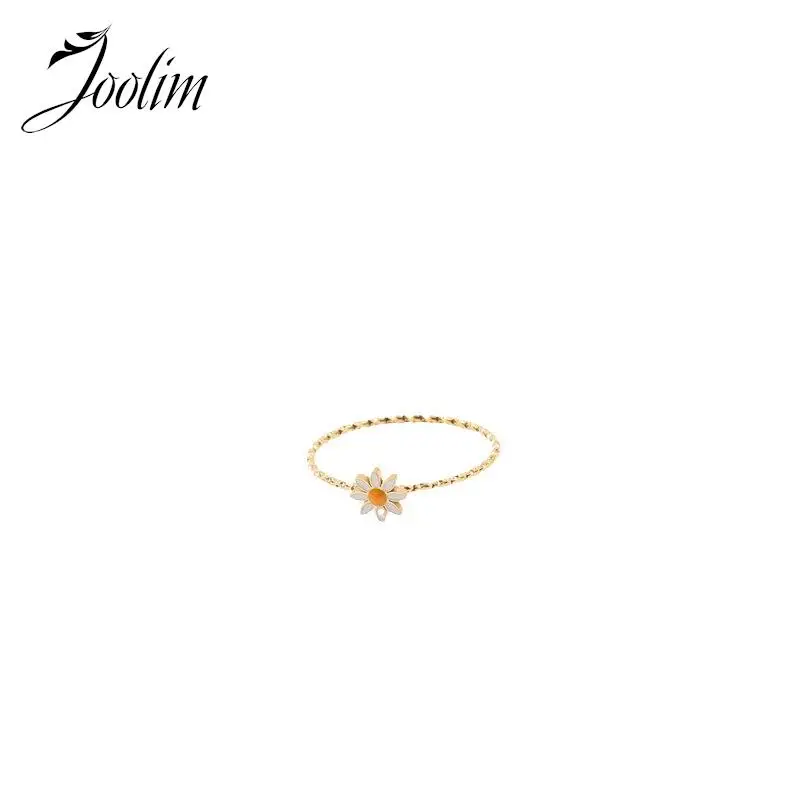 Joolim Jewelry Wholesale High End PVD Waterproof Trendy Cute Sunflower Lace Pattern Fine Stainless Steel Ring for Women