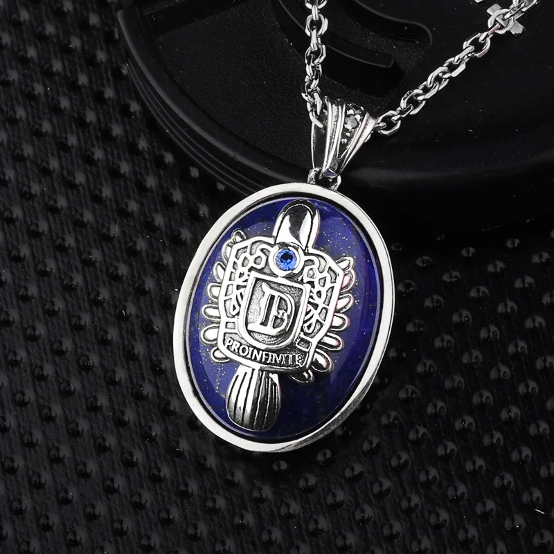 

925 Sterling Silver Vampire Diaries Cosplay Jewelry Damon Salvatore Lapis Lazuli Pendant Necklace Custom Letters Men Gifts Props