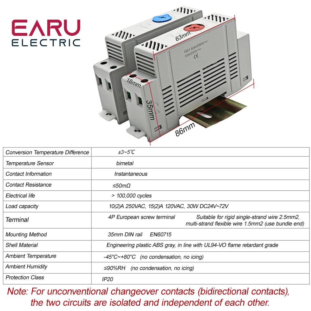 35mm Din Rail NO NC 0-60℃ Industrial Temperature Regulator Automatically Adjusts