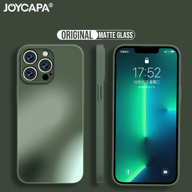 Original Matte Tempered Glass Liquid Silicon Case For iPhone 13 12 Mini 11 Pro XS Max XR  X 7 8 Plus SE3 Green Hard Back Cover cute iphone xr cases