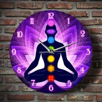 Meditating Namaste Lotus Pose Print Acrylic Wall Clock For Living Room Colorful Chakra Modern Design Home Decor Yoga Wall Watch 2