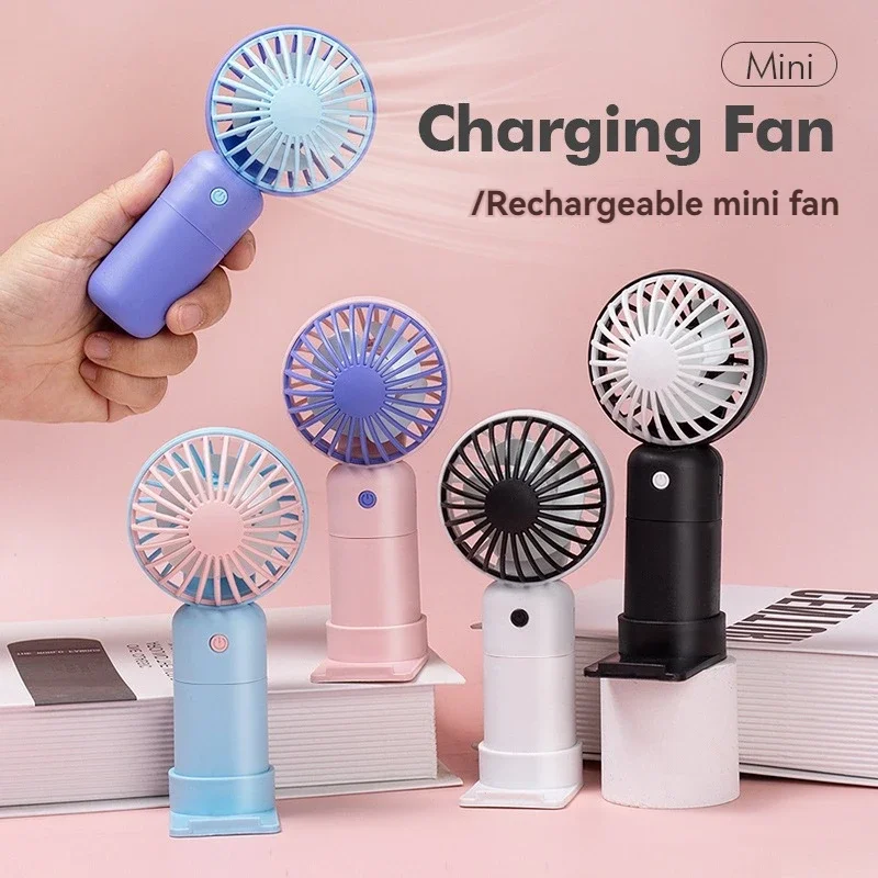 

Handheld Mini Electric Fan with Contrasting Color Design and Base Three Speed Portable USB Rechargeable Air Conditioner