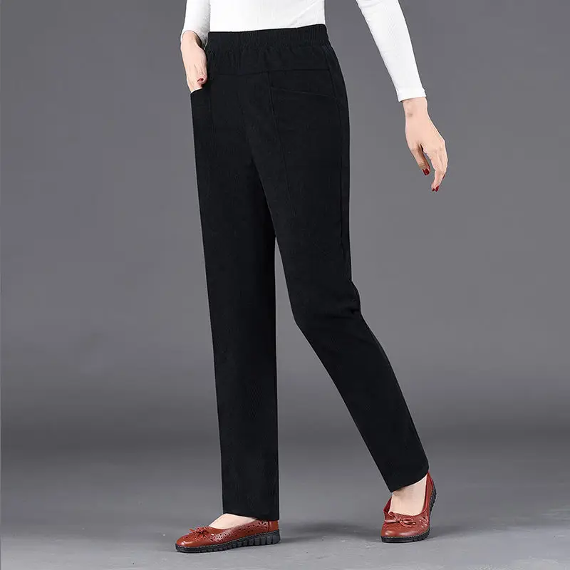 Autumn Winter Oversized Loose Casual High Waist Elastic Straight Pants Lady Simple Fashion All-match Solid Color Trousers Women