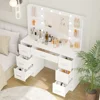 Vanity Desk, Makeup Vanity with 10 LED Lights & 7 Metal Sliding Drawers, Brightness Adjustable, Vanity Table with 6 Open Shelves 2